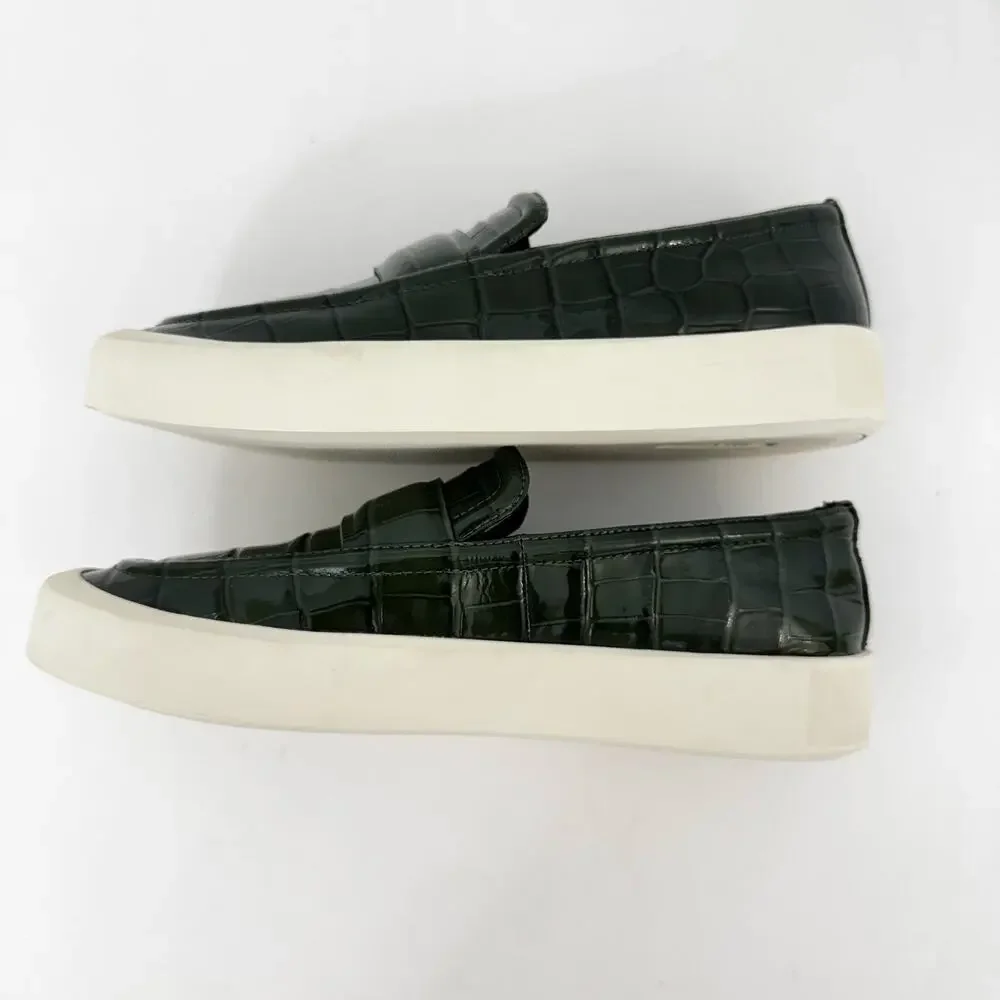 Vince Ghita Croc-Embossed Slip-On Loafer Sneakers Leather Green/White | 8M
